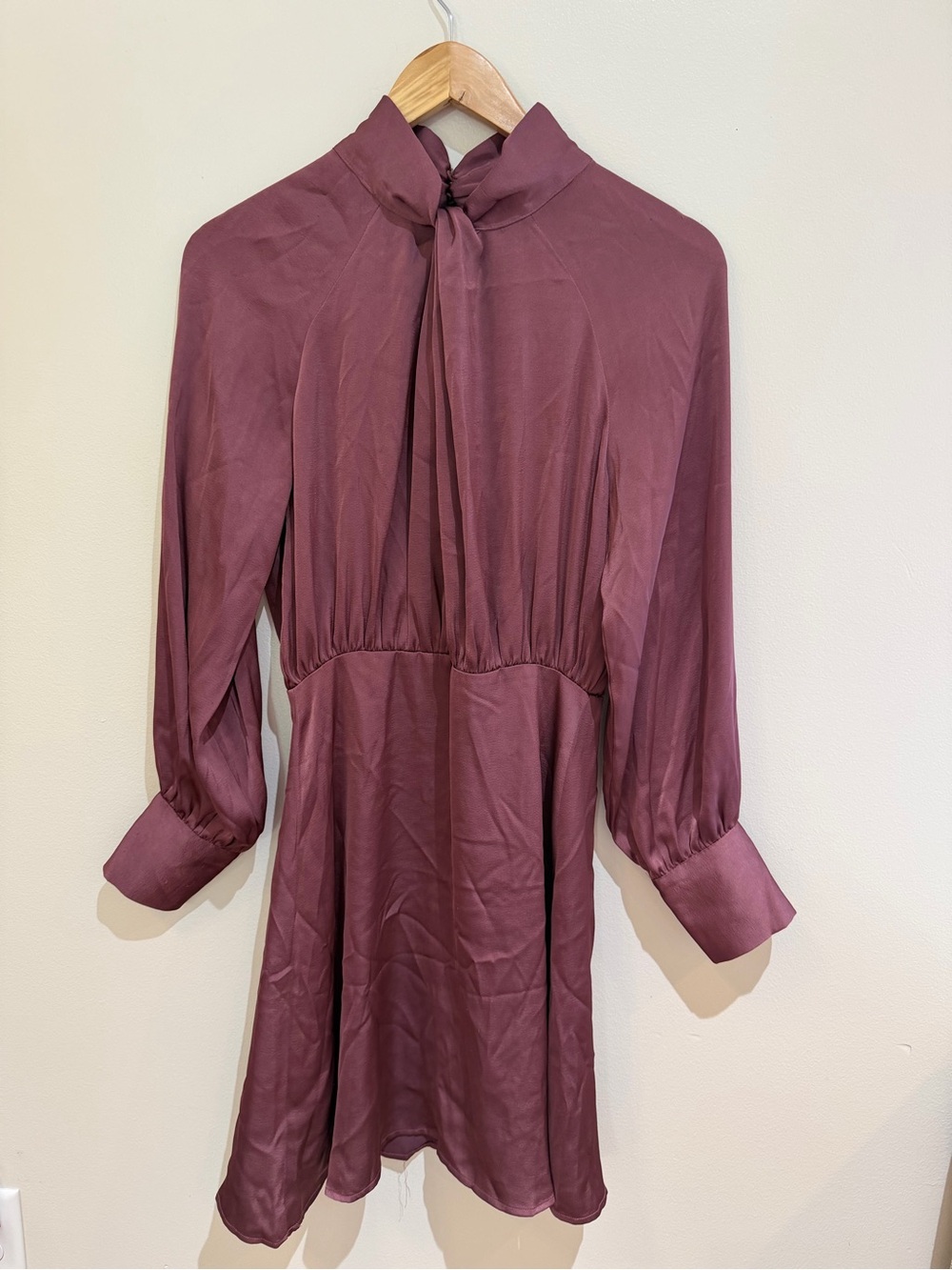 bohme Long Sleeve Tie-Neck Dress - Plum-size party evening wear small
